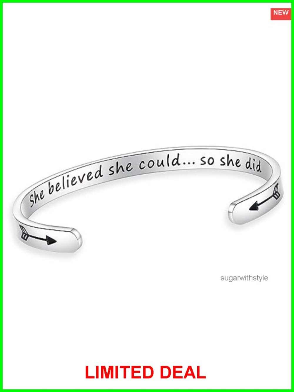 Stainless Steel Cuff Bracelet Inspirational Gift for Her Adjustable